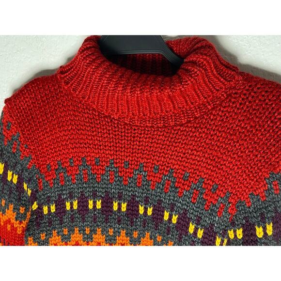 Vintage 90s Women's It's Our Time Turtleneck Knit Sweater Fair Isle Striped Cozy - Picture 3 of 6